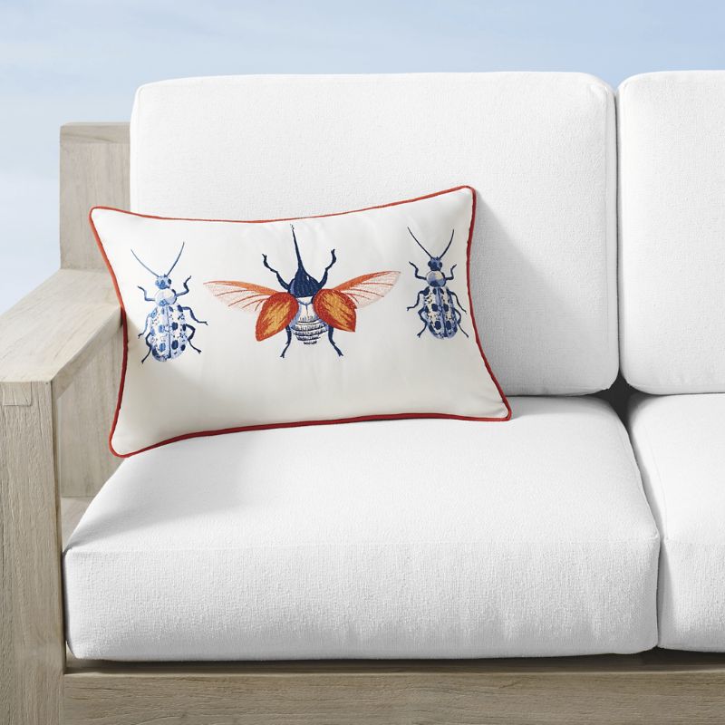 Frontgate New York Botanical Garden Embroidered Beetle Indoor/outdoor Pillow Cover