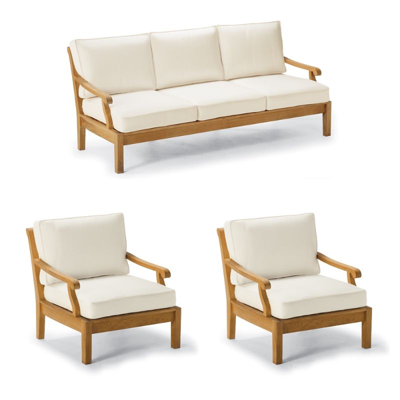FRONTGATE CASSARA 3-PC. SOFA SET WITH TWO LOUNGE CHAIRS IN NATURAL TEAK 