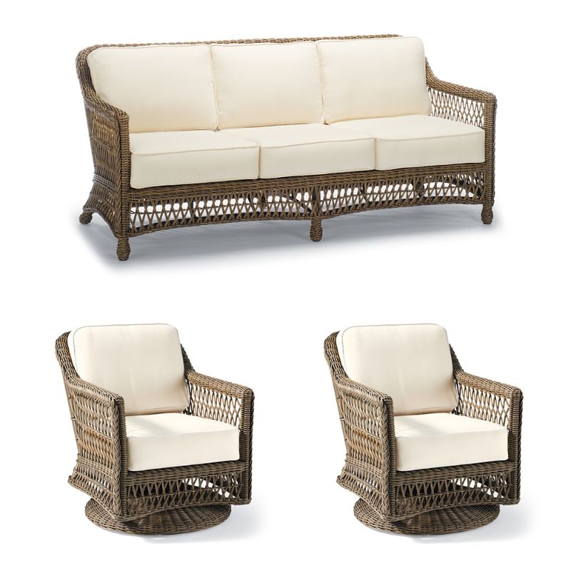 Frontgate Hampton 3-pc. Sofa Set With Two Swivel Lounge Chairs In Driftwood Wicker