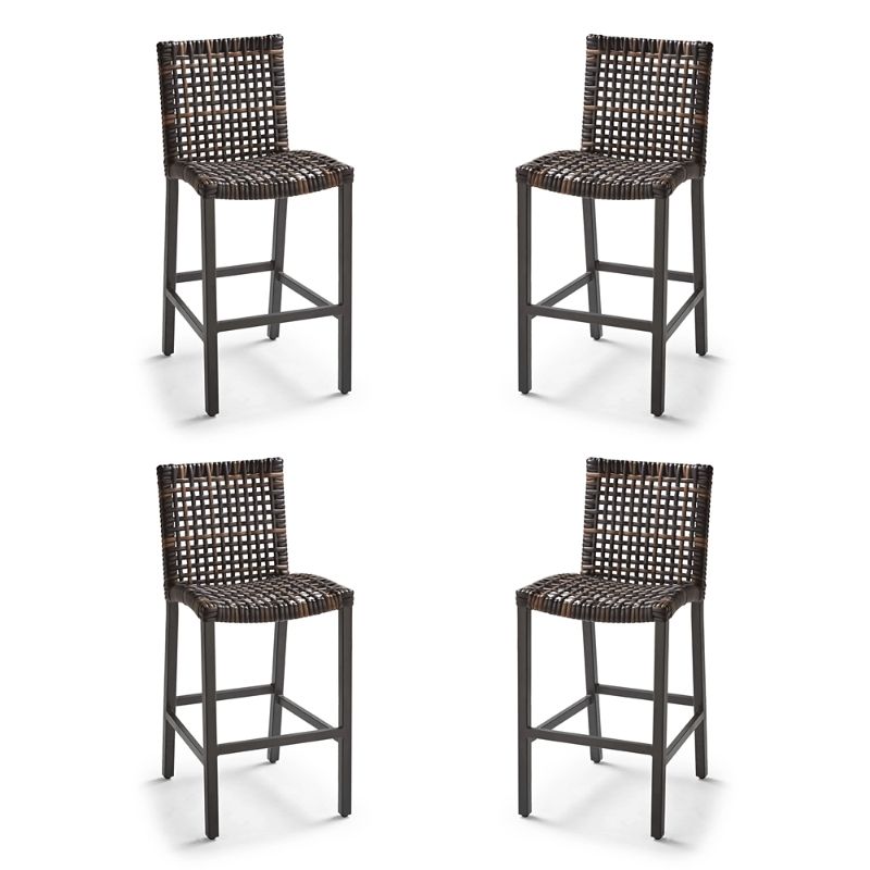 Frontgate Isola 4-pc. Bar Stool In Black Aluminum & Black Walnut Wicker