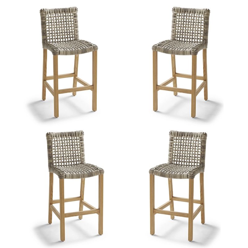 Frontgate Isola 4-pc. Bar Stool In Natural Teak & Driftwood Wicker