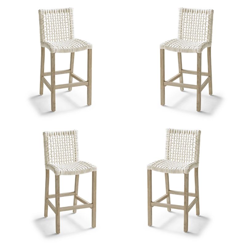 Frontgate Isola 4-pc. Bar Stool In Weathered Teak & Washed White Wicker