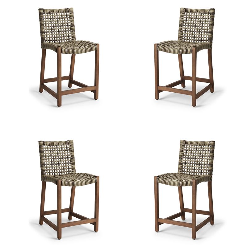 Frontgate Isola 4-pc. Counter Stool In Natural Teak & Driftwood Wicker
