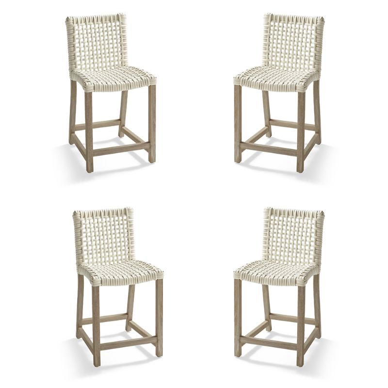 Frontgate Isola 4-pc. Counter Stool In Weathered Teak & Washed White Wicker