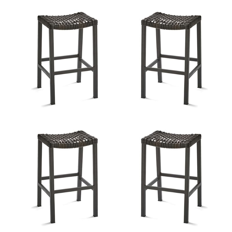Frontgate Isola 4-pc. Backless Bar Stool In Black Aluminum & Black Walnut Wicker
