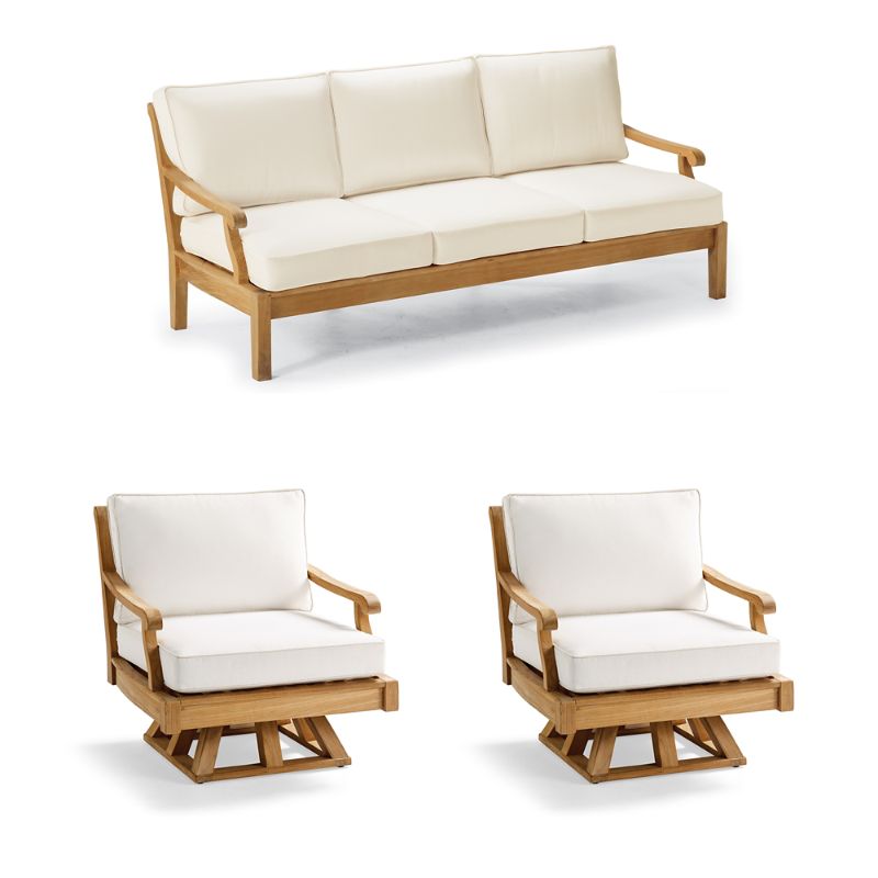 Frontgate Cassara 3-pc. Sofa Set With Two Swivel Lounge Chairs In Natural Teak