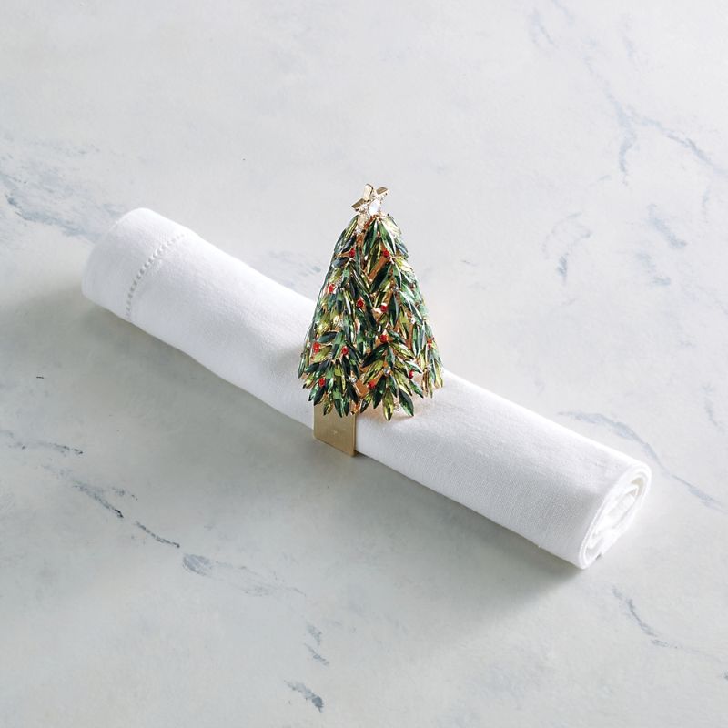 Frontgate Set Of 4 Merry & Bright Tree Napkin Rings In Green