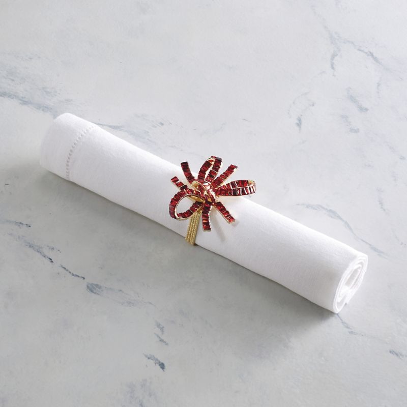 Frontgate Set Of 4 Merry & Bright Jeweled Bow Napkin Rings In Red
