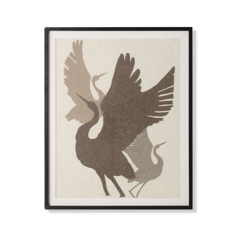 Frontgate Crane Textile Beaded Wall Art