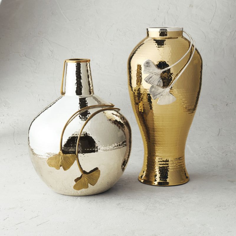 Frontgate Gingko Leaf Metal Vases