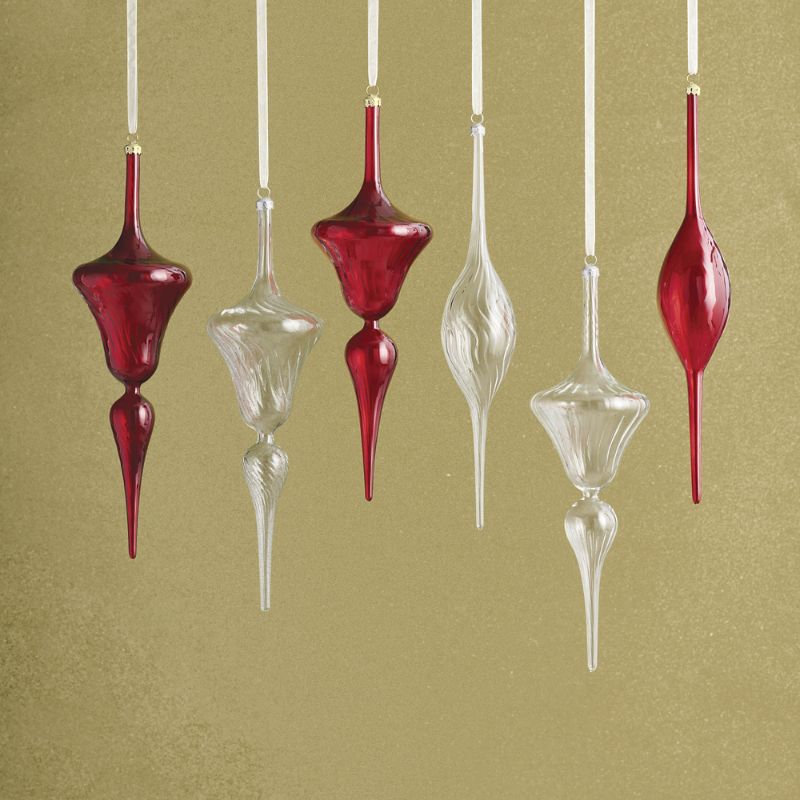 Frontgate Set Of 6 Swirl Glass Finials In Transparent