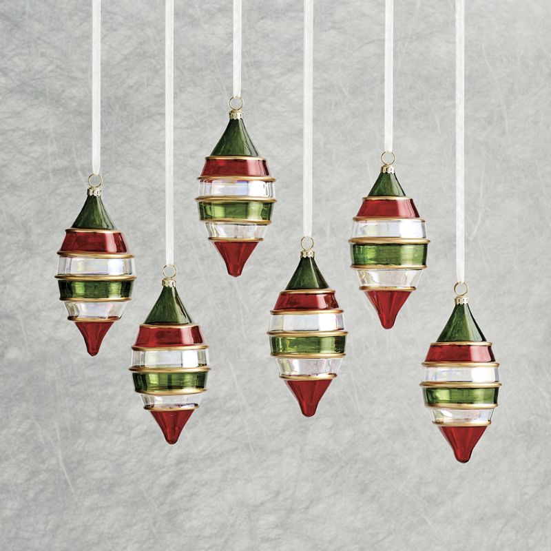 Frontgate Set Of 6 Vintage Christmas Festive Teardrop Ornaments