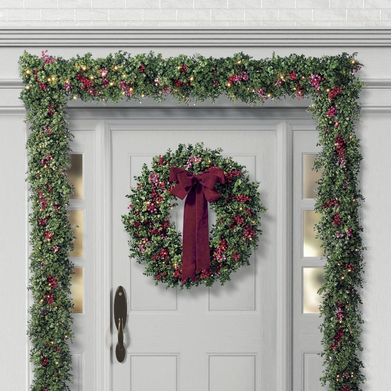 Frontgate Set Of 2 Boxwood And Berry Greenery Collection