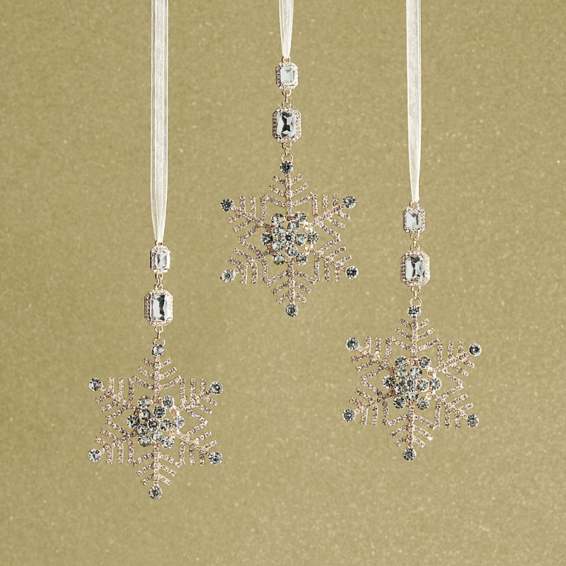 Frontgate Jewelry Snowflake Ornaments, Set Of Three In Gold