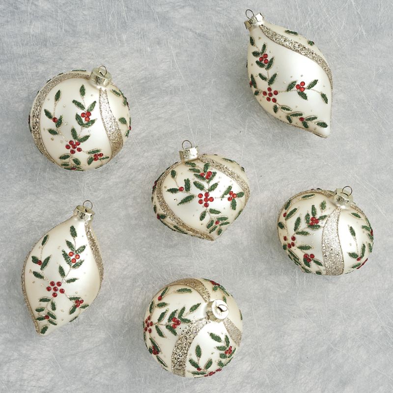 Frontgate Set Of 6 Embellished Holly Berries Ornaments