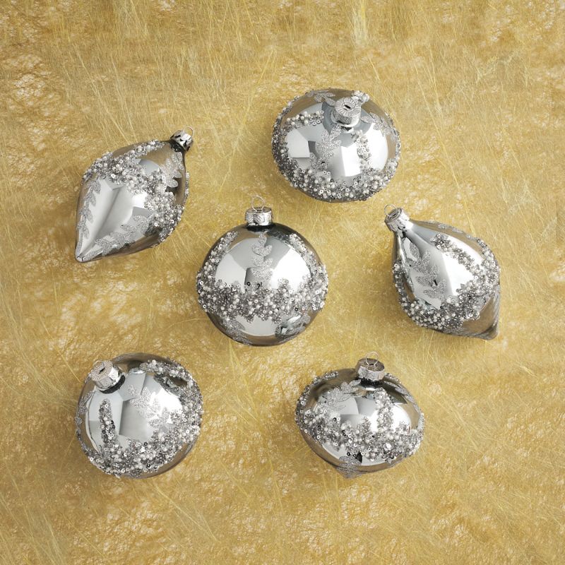 Frontgate Set Of 6 Snowy Seaside Icy Embellished Ornaments