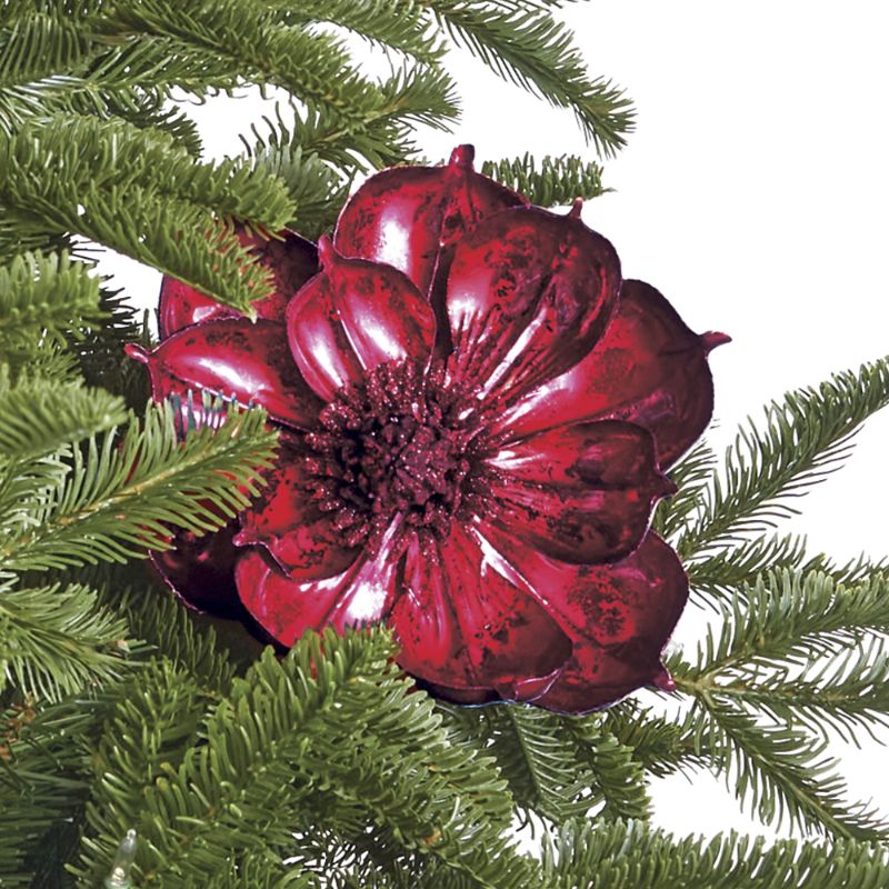 Frontgate Set Of 6 Glitter Metallic Magnolia Stems In Red