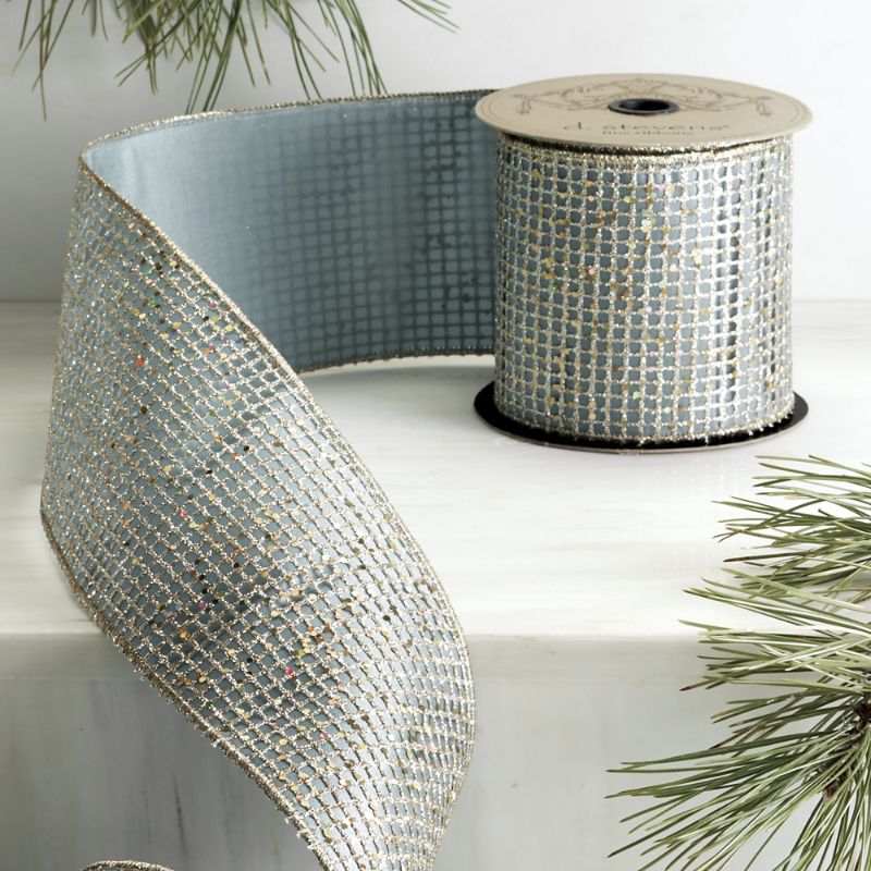 Frontgate Taffeta Glitter Mesh Ribbon In Blue