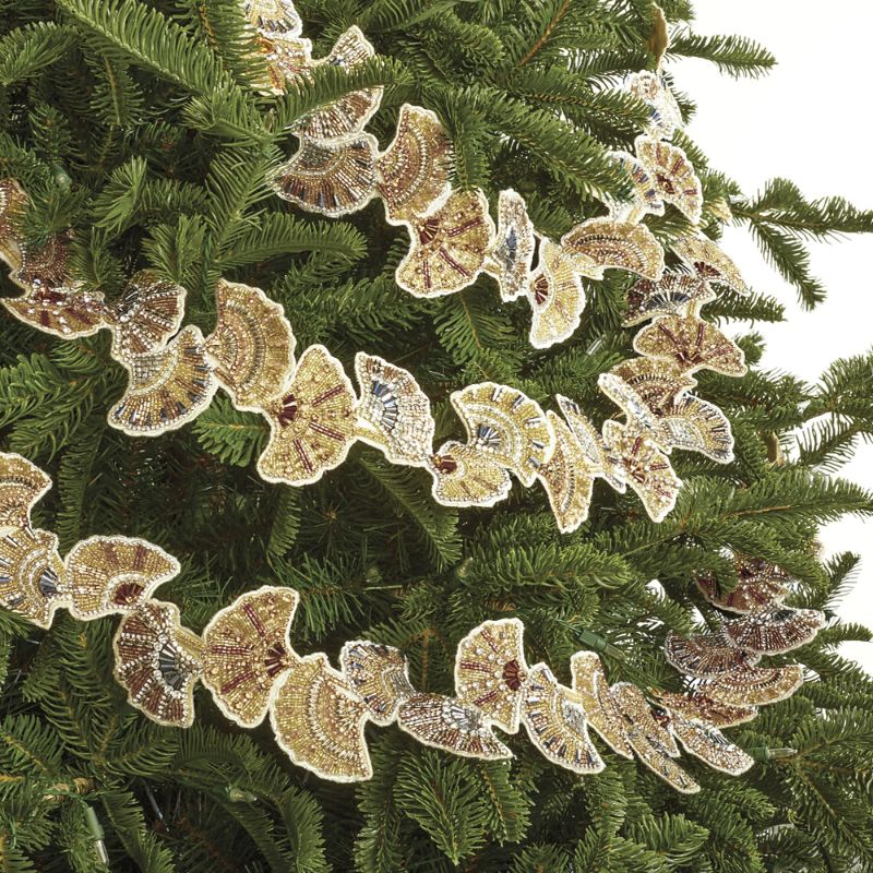 Frontgate Set Of 2 Beaded Ginkgo Leaf 3 Ft Garlands