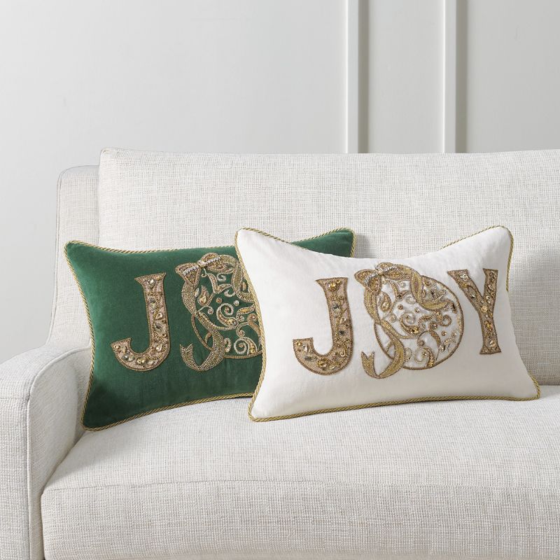 Frontgate Beaded Joy Pillow Cover In White
