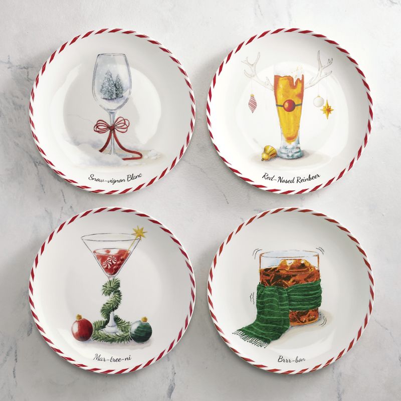 Frontgate Set Of 4 Jingle And Mingle Plates In Multi