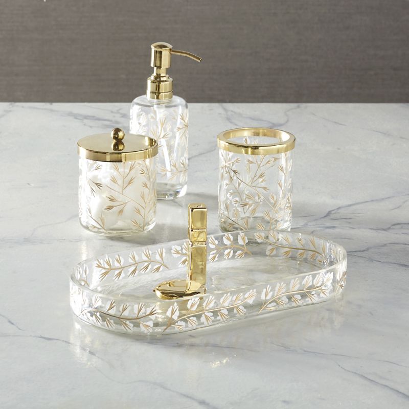 Frontgate Set Of 4 Ines Handpainted Glass Bath Accessories In Neutral