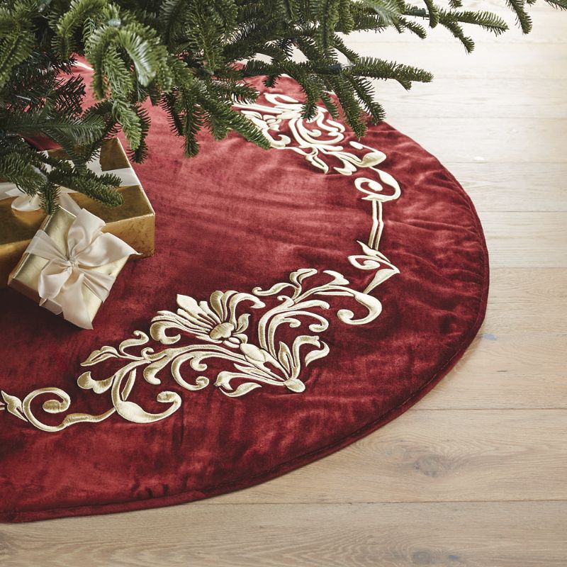 Frontgate Ornate Scroll Embroidered Tree Skirt In Red