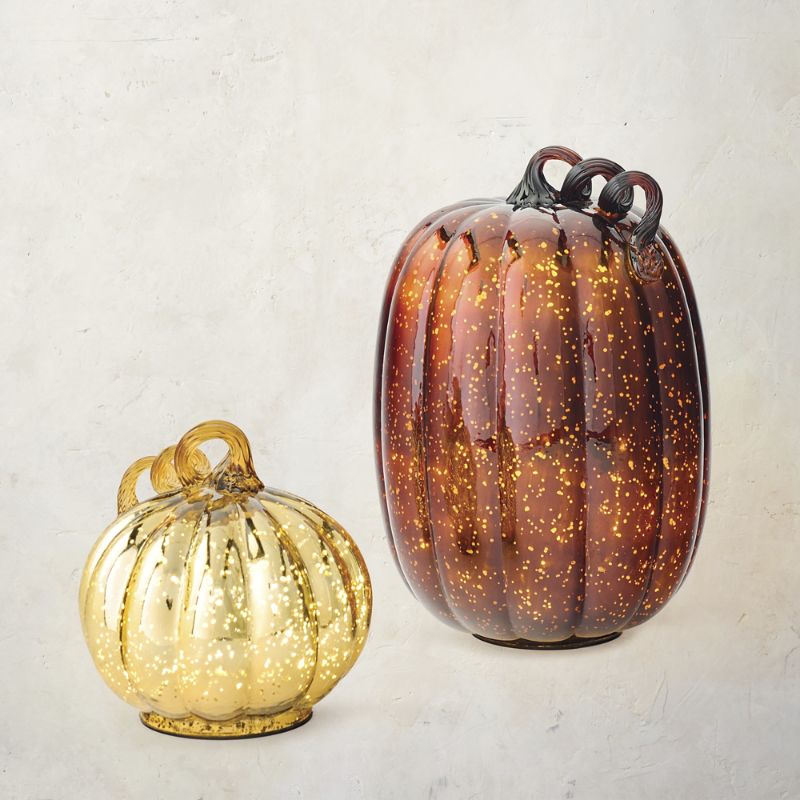 Frontgate Led Mercury Glass Pumpkin In Brown