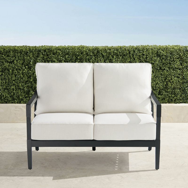Frontgate Winhill Loveseat With Cushions In Jet Black Aluminum In White