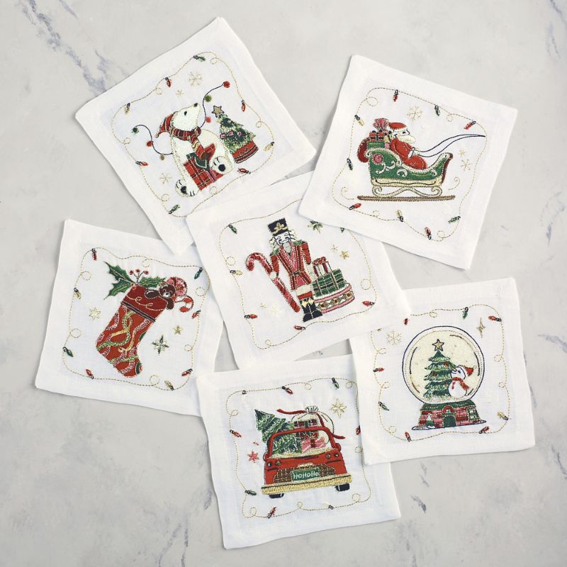 Frontgate Set Of 6 Merrybell Cocktail Napkins