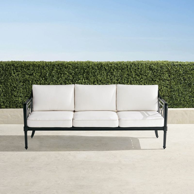 Frontgate Mercier Sofa With Cushions In Onyx Aluminum In White