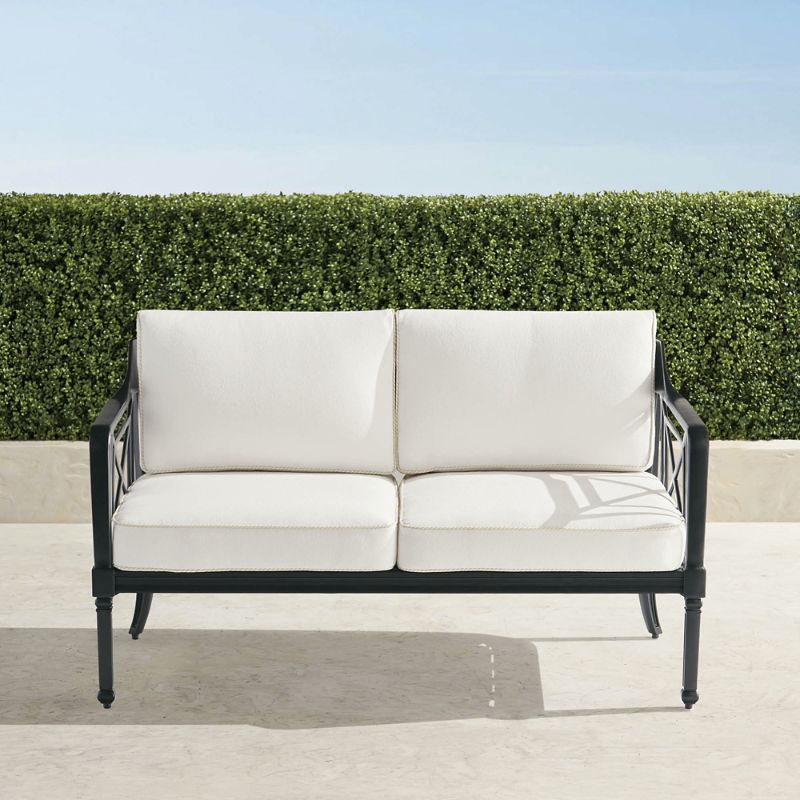 Frontgate Mercier Loveseat With Cushions In Onyx Aluminum In Black