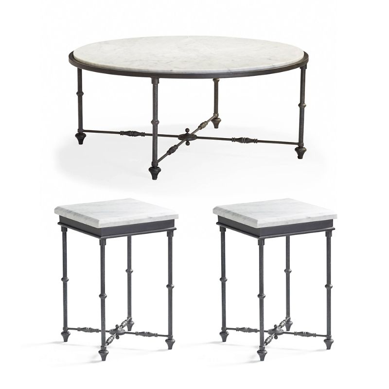 Frontgate Tivoli 3-pc. Round Coffee Table Set With Two Side Tables In Gray