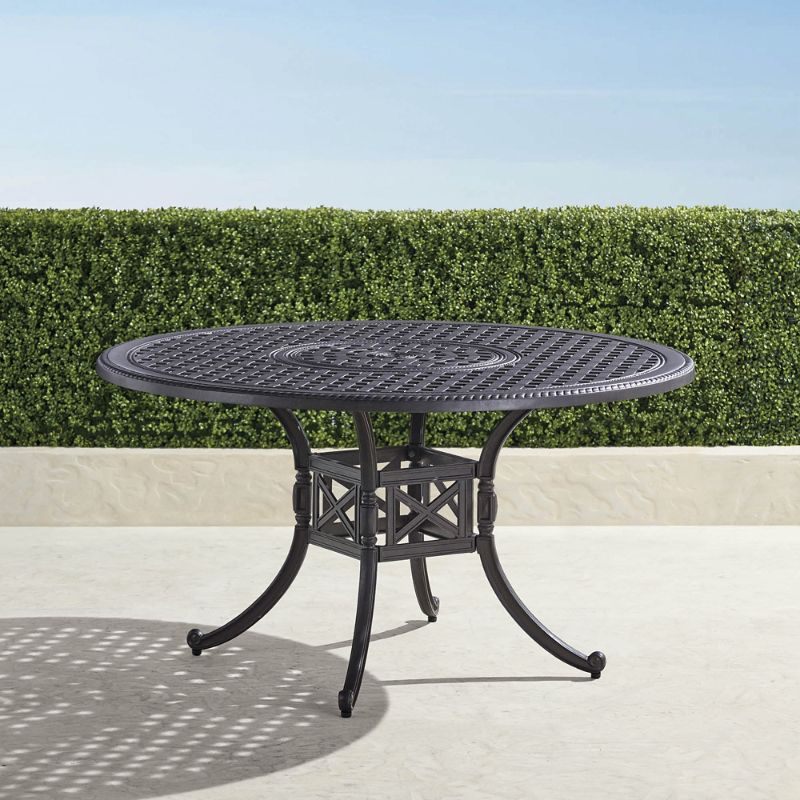 FRONTGATE CARLISLE ROUND CAST-TOP DINING TABLE IN ONYX ALUMINUM 