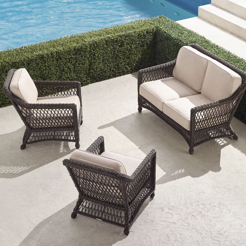 FRONTGATE HAMPTON 3-PC. LOVESEAT SET IN BLACK WALNUT WICKER