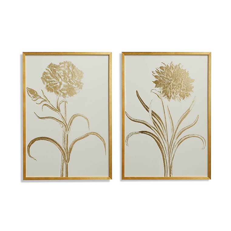 Set of 2 Gilded Silkscreen Botanical Prints on White from the New York Botanical Garden Archives