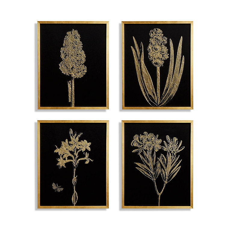Gilded Silkscreen Botanical Prints on Black from the New York Botanical Garden Archives, Set of Four