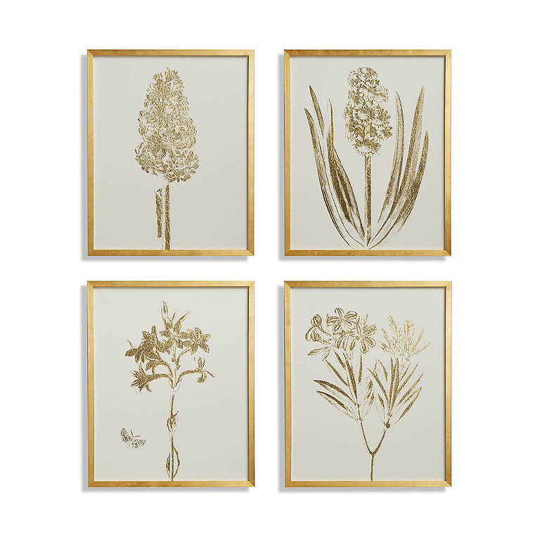 Gilded Silkscreen Botanical Prints on White from the New York Botanical Garden Archives, Set of Four