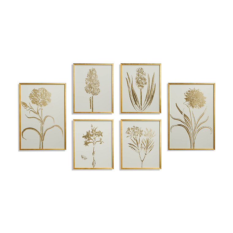 Gilded Silkscreen Botanical Prints on White from the New York Botanical Garden Archives, Set of Six