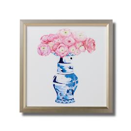 Watercolor Blue Ming Trumpet Vase with Peonies Gicl&eacute;e