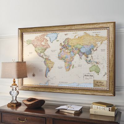 World Magnetic Travel Map With Antique White Frame