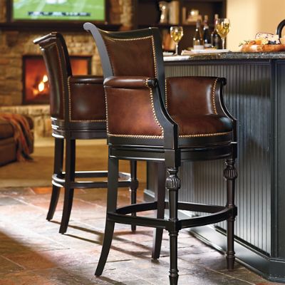 European style leather bar stools that swivel. Classic and contemporary