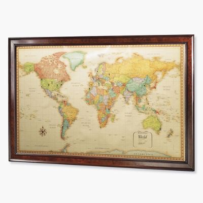 World Magnetic Travel Map With Burlwood Frame